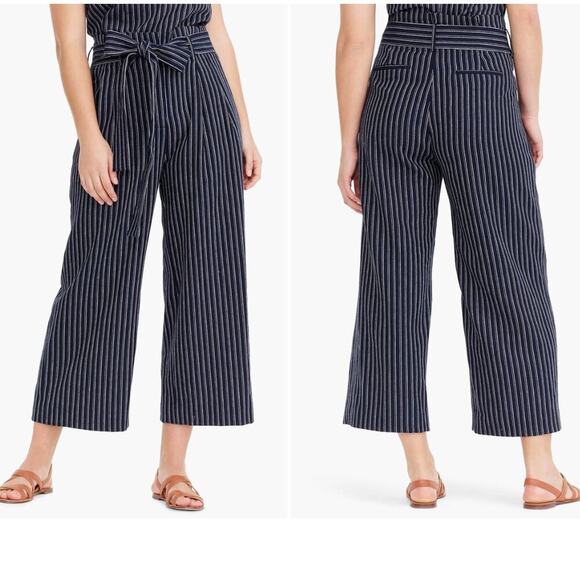 J. Crew Point Sur Paperbag Pants‎ In Navy Blue White Stripe Size 16 - Picture 1 of 11